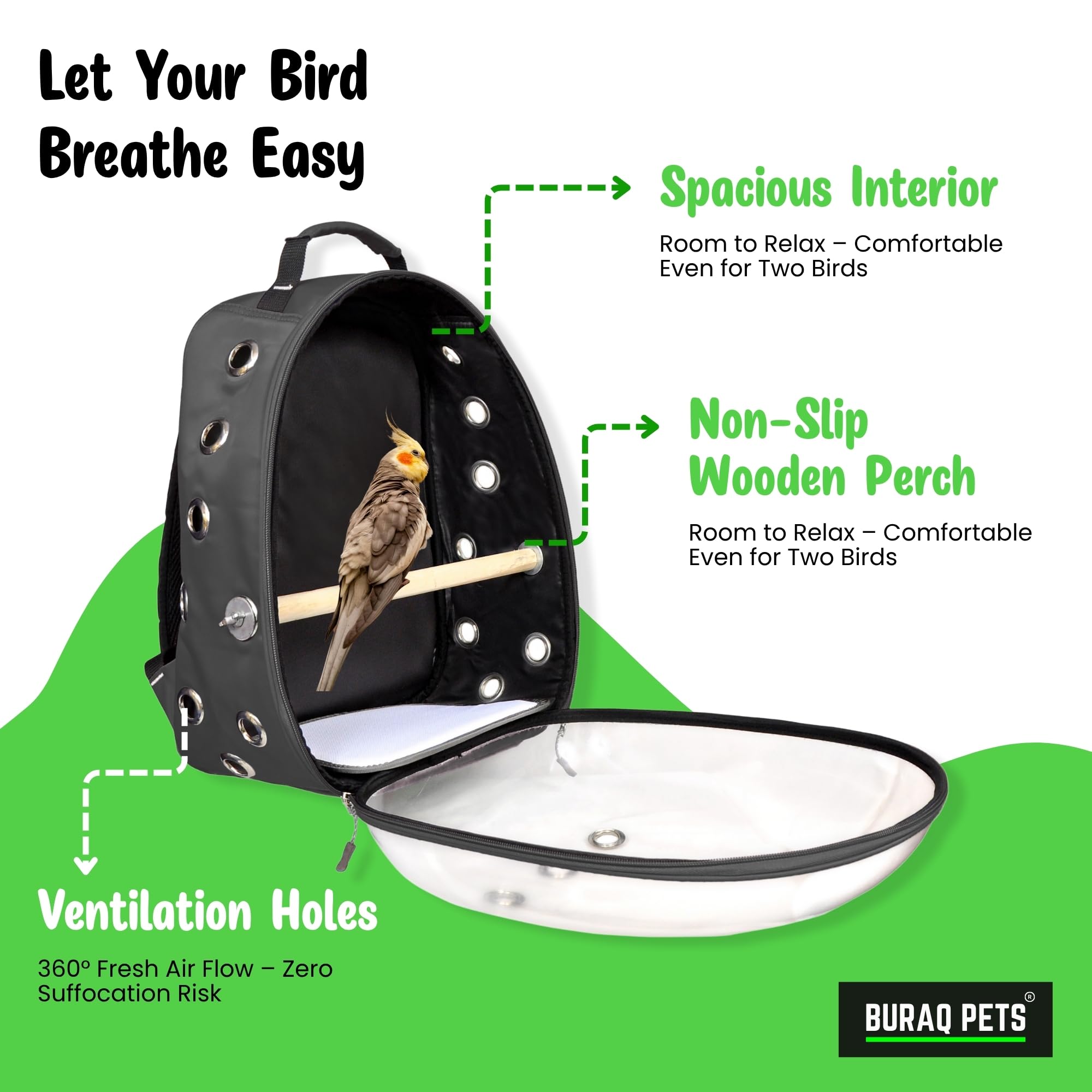 Buraq Bird Carrier Astronaut Space Transparent Backpacks Capsule Breathable Airline-Approved, Ventilated Bag for Travel, Hiking and Outdoor for Birds Puppies & Cats (Black) 1