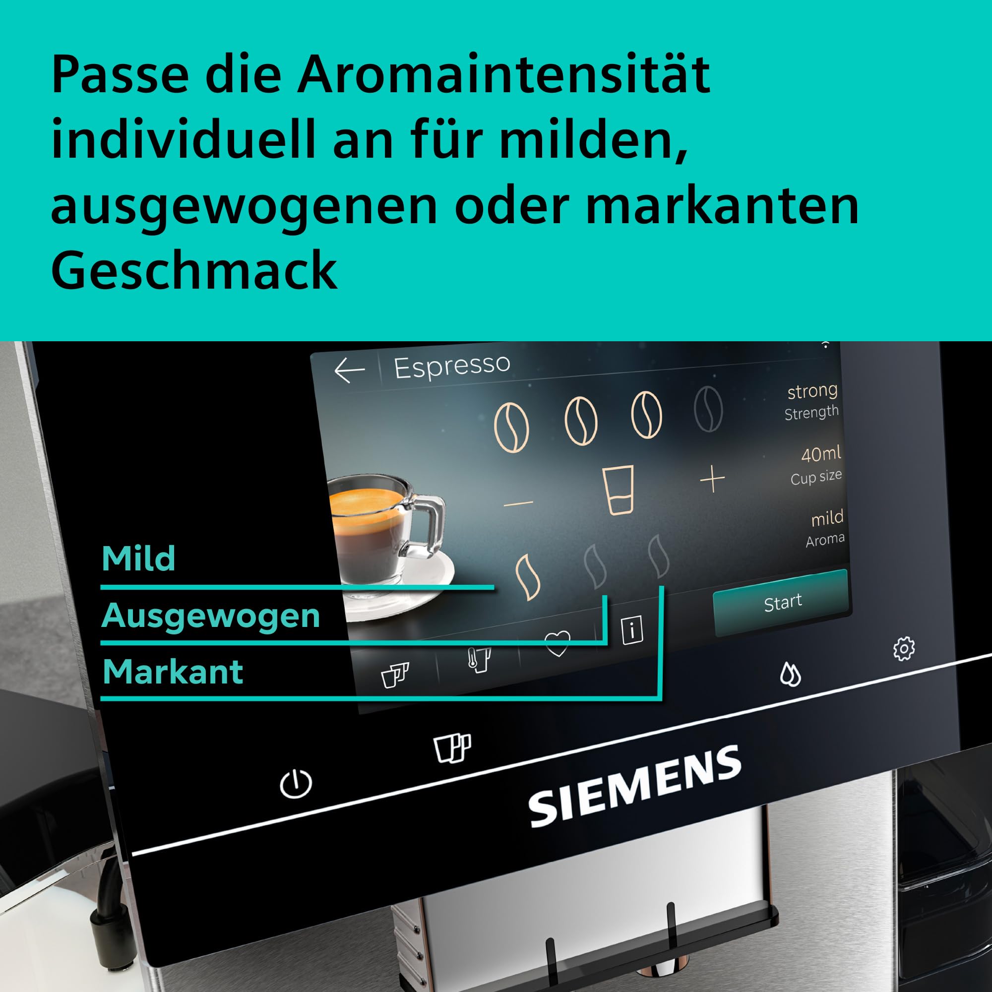 Siemens Kaffeevollautomat EQ700 iAroma, Full-Touch-Display, integrierter Milchbehälter, Tassenwärmer, Cold Brew und Slow Brew, Home Appliances App, Edelstahl schwarz, TQ727D03