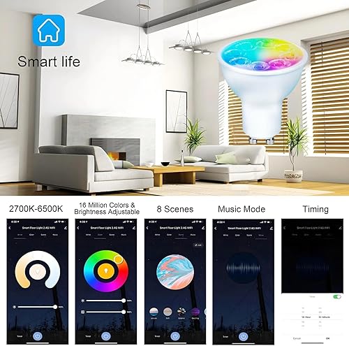 Miniatura 7 de Bombillas LED inteligentes Gu10 regulables que cambian de color, bombilla RGB Gu10, bombilla LED WiFi y Bluetooth funciona con Alexa Google,