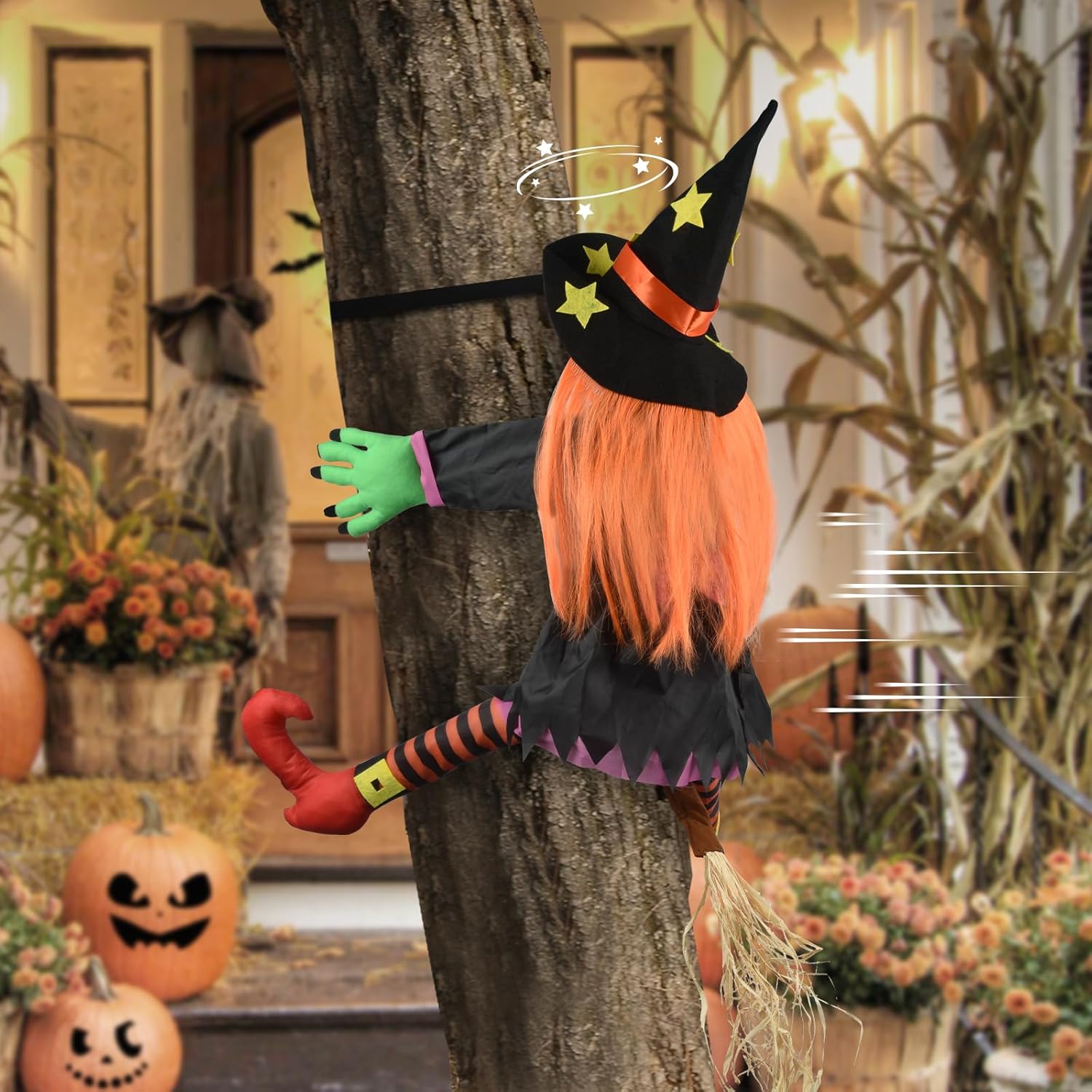Timiyou Halloween Deko Garten Abstürzende Hexe in Baum,Halloween Hexen