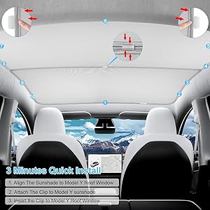 2025 Upgraded Sunshade Roof for Tesla Model Y 2025-2020 [Never Sag] Heat Insulation Glass Roof Sunshade for Tesla Model Y Accessories,Visor Sunroof Sun Shade UV Reflector Reflective Covers (White)