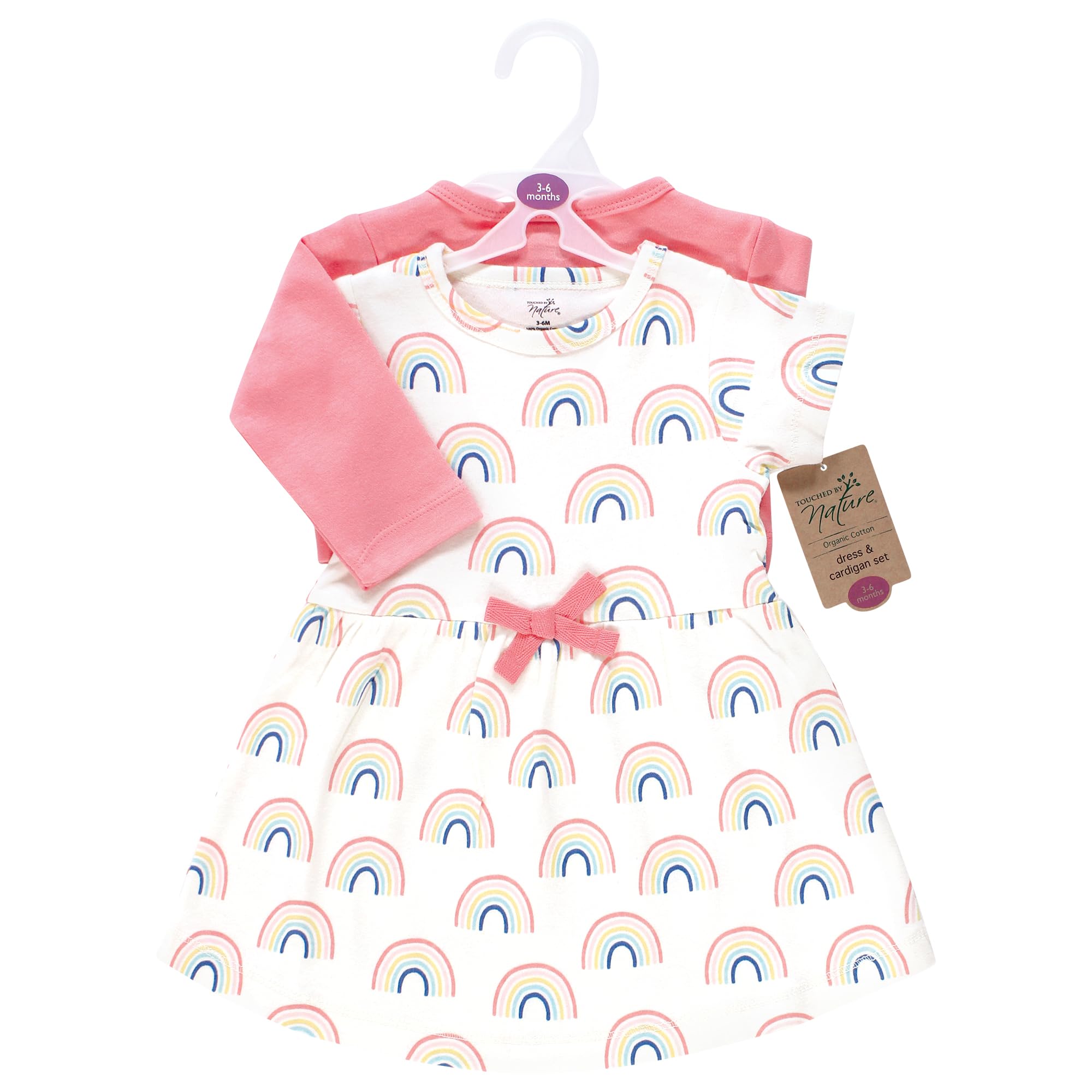 Touched by Nature Vestito e cardigan in cotone biologico per neonate, con arcobaleni