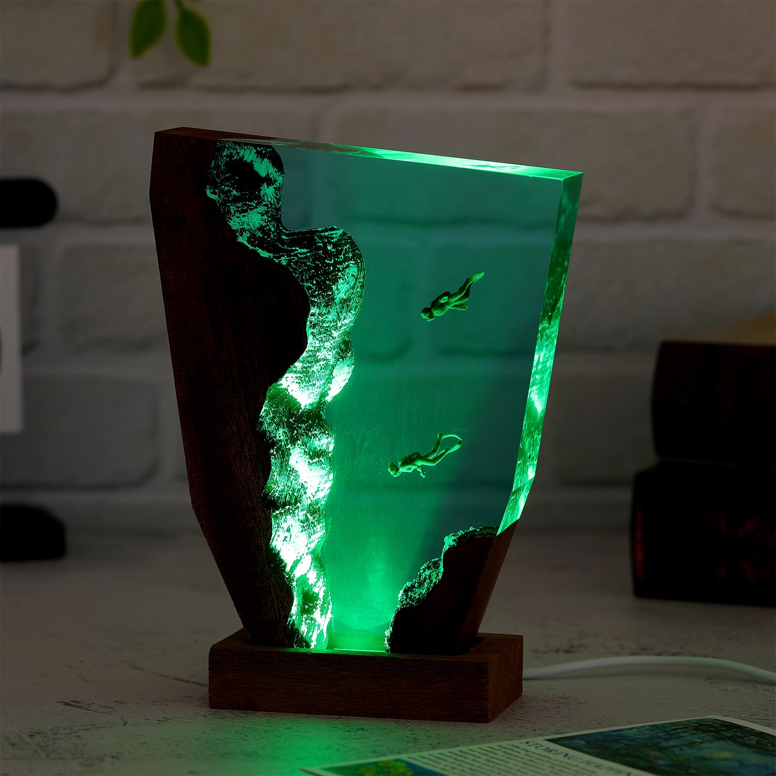 Drawelry Ocean Creative Epoxy Resin Wood Light Lamp, Handmade