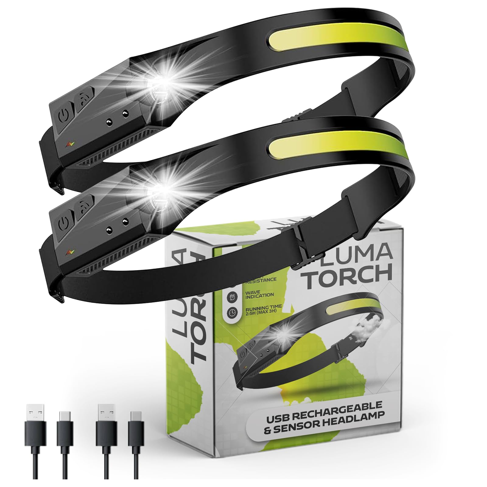 LED Headlamp Rechargeable 2 Pack, 230° Wide Beam Head Lamp with Motion Sensor for Adults - Camping Accessories Gear, Waterproof Head Light Flashlight for Hiking, Running, Repairing, Fishing, Cycling