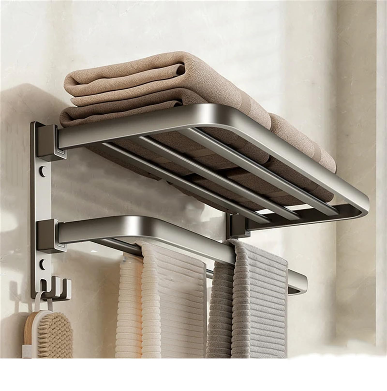 Porte-serviettes en aluminium gris mat de 50 cm pour salle de bain moderne
