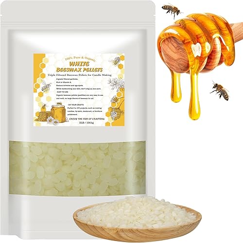 Pandaing Pellets de cera de abeja blanca de 3 libras, 100% pura y natural, triple filtrado para el cuidado de la piel, la cara, el cuerpo y el
