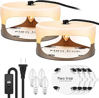 Flea Traps for Inside Your Home 2 Packs, 2023 New Flea Killer for House Indoor, Flea Light Traps with Sticky Pads & Bulb Refills, Flea and Tick Prevention for Dogs & Cats