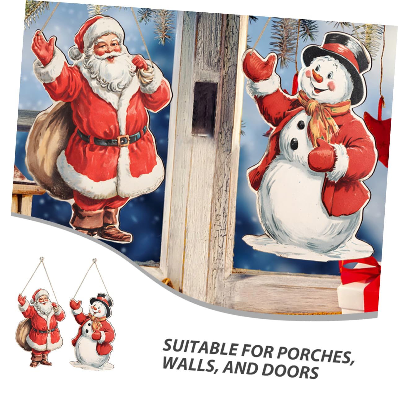 Cabilock 2stücke Weihnachtsmann-schneemann-türhänger aus Holz von Winter-türschild mit Schneeflocken-Design für Veranda und Haustür-Dekoration