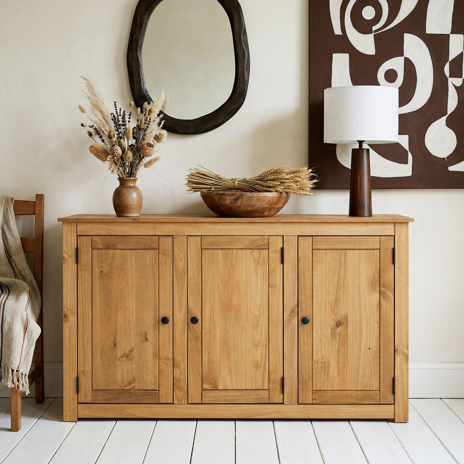 IDIMEX Sideboard CANCUN mit drei Türen - Massivholz Kiefer, Gebeizt/Gewachst, Vielseitig für Wohnzimmer, Flur