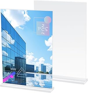 2 Pcs Acrylic Sign Holders, 8.5x11 Inches Acrylic Display Stand Holders, Double Sided Clear Table Top Signs Stands, for Restaurants Office Photo Frames Store Promotions Menu Retail Show Fair