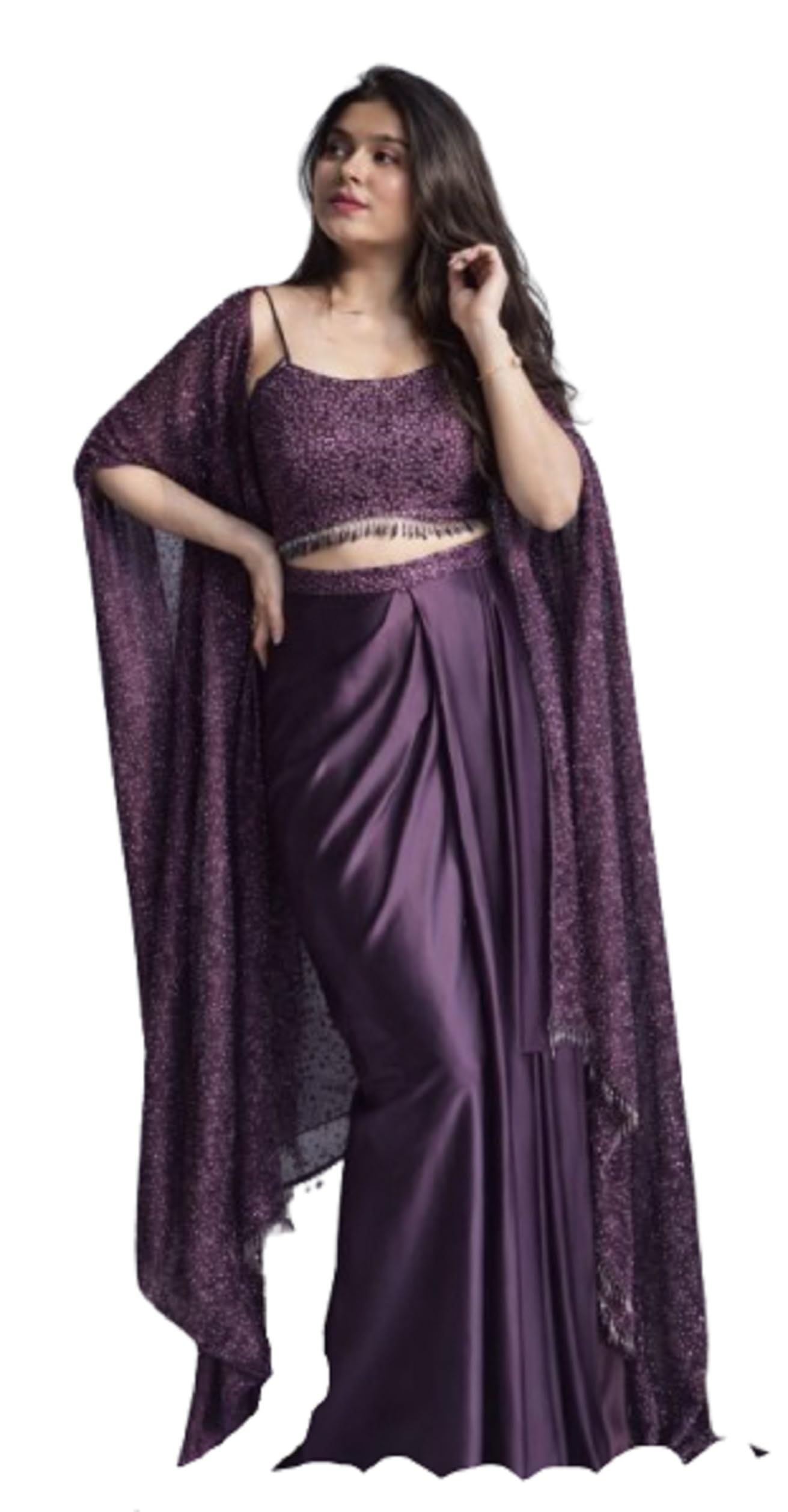 Lehenga Choli And Koti Blouse Set For Womens And Girls Silk Crep Silk Fabric With Sequins and Thread Embroidery Work Fully Stitched/wedding/party Indo western Purple-image-37