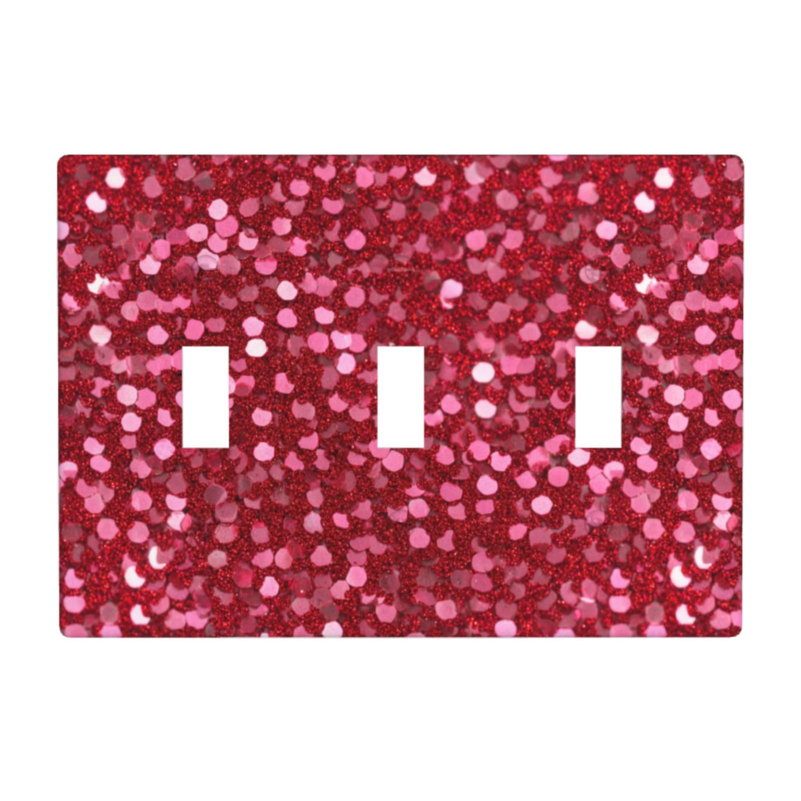 Red Sequin Glittery Dots Shiny Texture Light Switch Covers 3 Gang Triple Toggle Wall Plate Switchplate Electrical Faceplate for Bathroom Kitchen Bedroom Decor