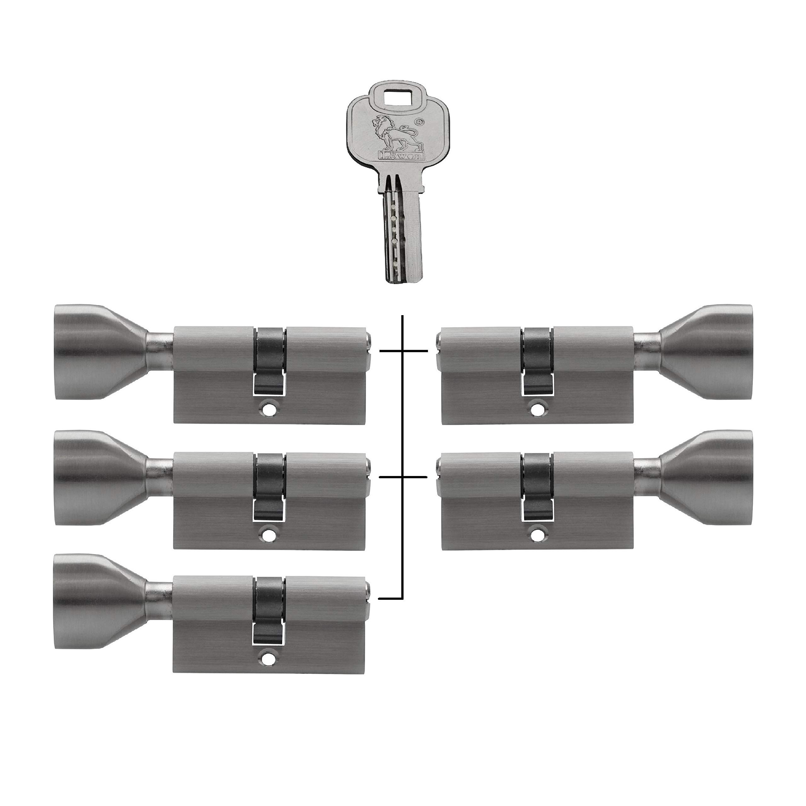 5x gleichschliessend Tür Zylinder 60mm Knaufzylinder 30/30 mit 10x Schlüssel KSN