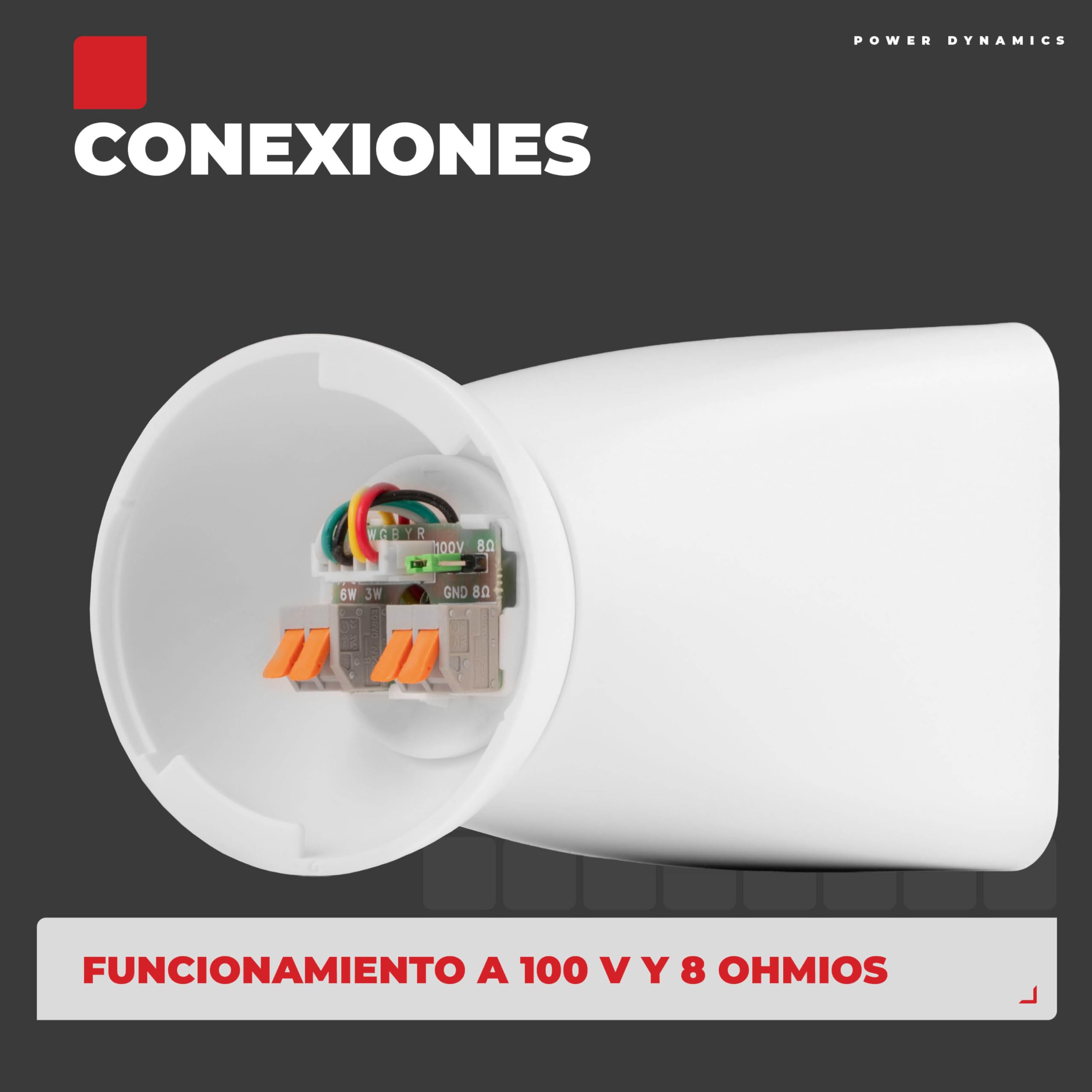 Power Dynamics BSX30W + PRM120 + RX22 – Sistema Sonido 100V con 16 Altavoces Pared Blancos 2.5" 30W, Amplificador 120W Bluetooth MP3 y Cable 100m para megafonía e Hilo Musical, Color Blanco