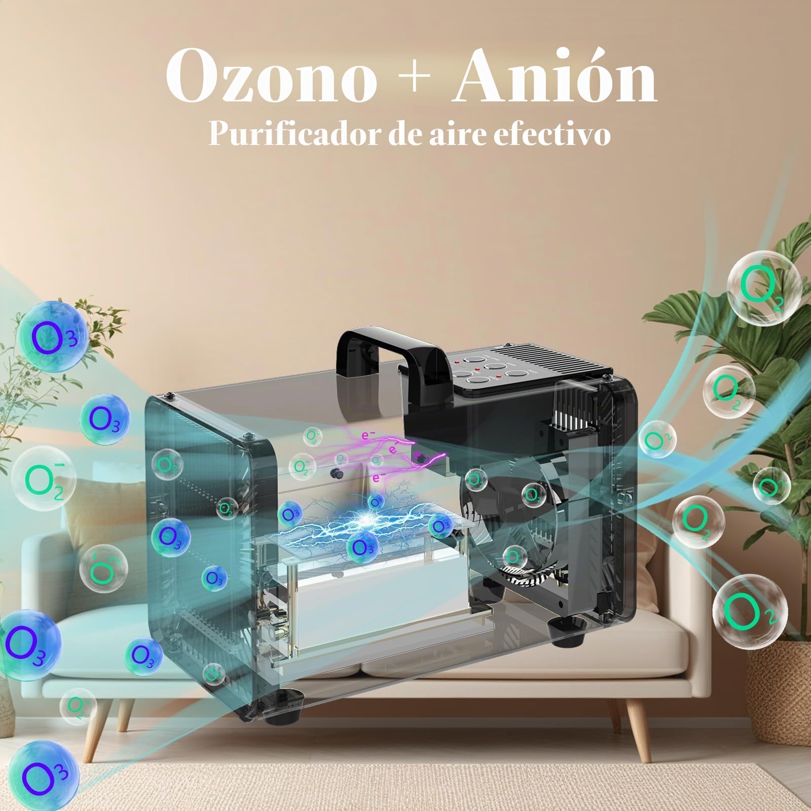 Purificador de aire digital con generador de ozono de 30.000 mg/h e iones negativos, máquina de ozono con función de ciclo diario, eliminador de olores para el hogar y el coche