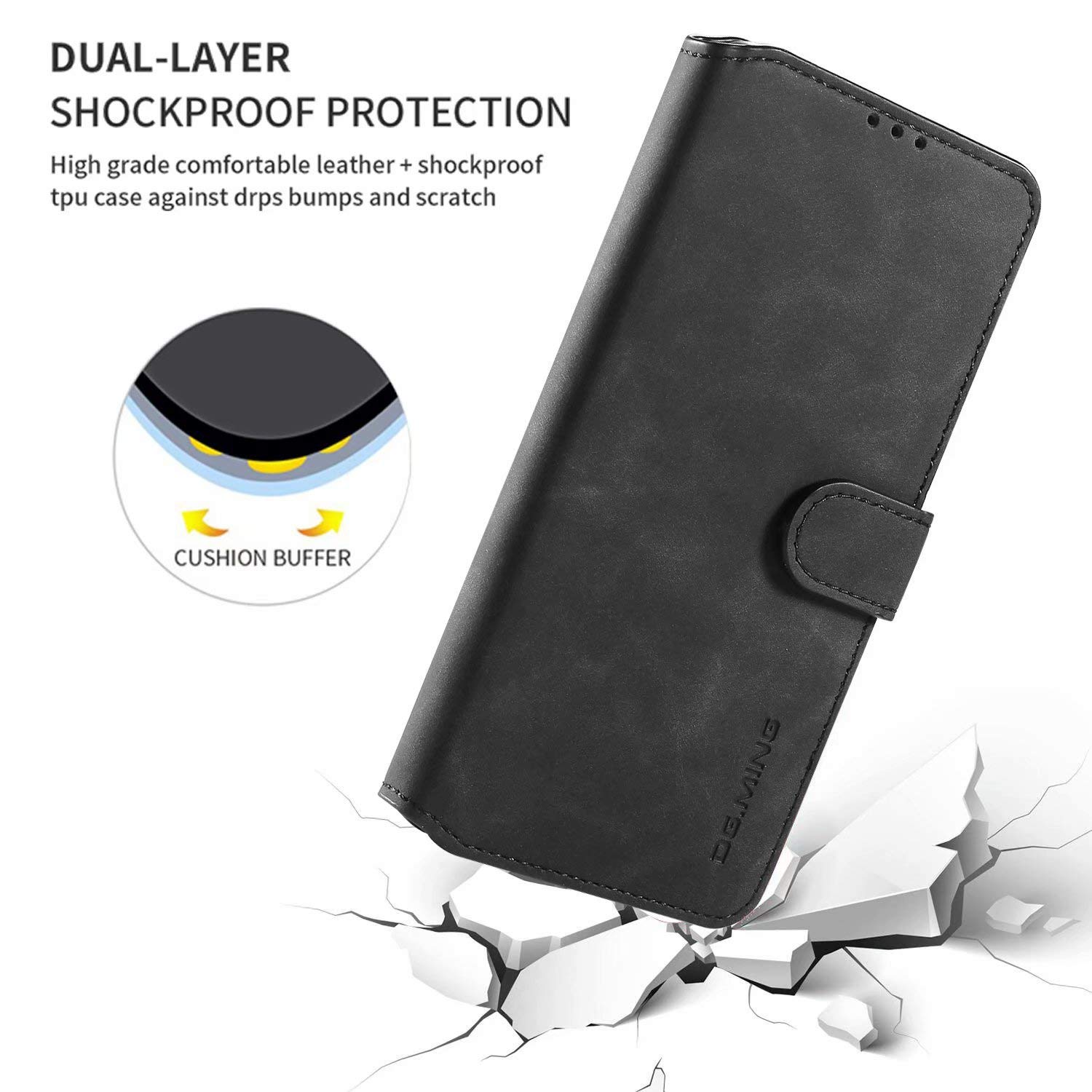 Xinyunew Cover Galaxy A41 Con Vetro Temperato - Custodia Portafoglio A 360° Con Supporto E Slot Carte, Rossa - 2