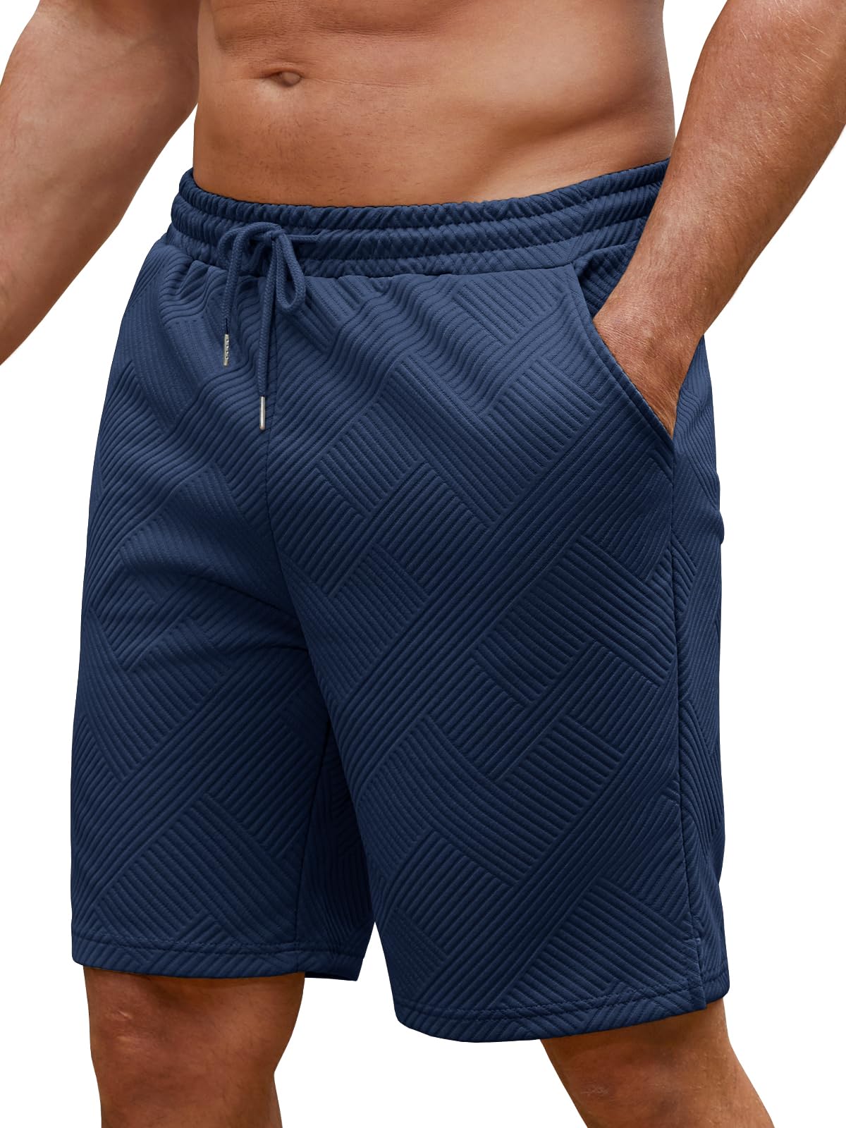 Vorvowry Kurze Hosen Herren Textur Stricken Sommer Shorts mit Kordelzug Elastischer Bund Freizeitshorts mit Taschen Bequeme Atmungsaktive Kurze Hose