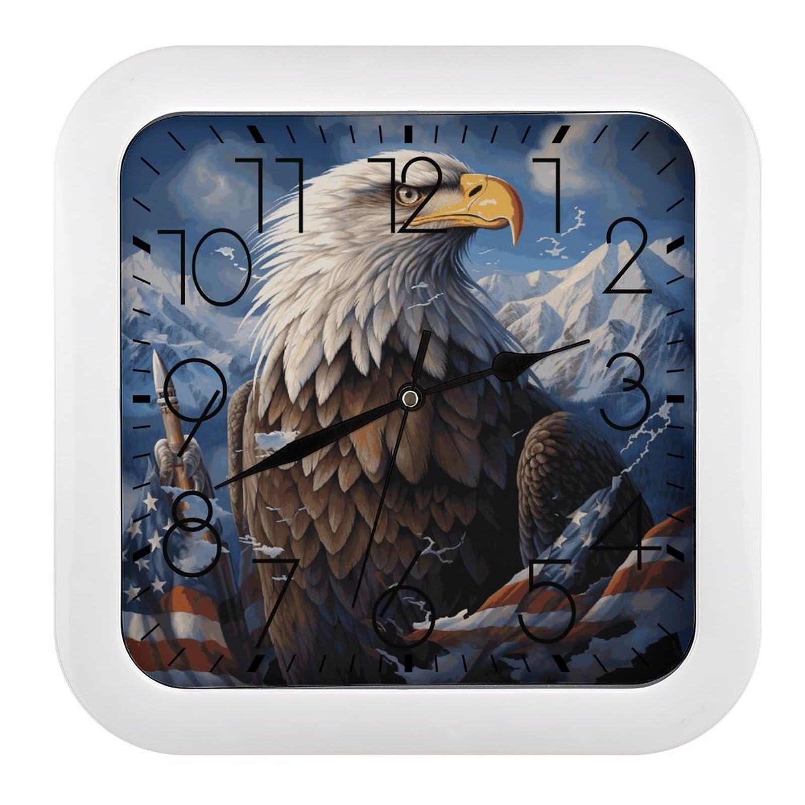 MUSM 10.2 X 10.2 Inch Modern Eagle Wall Clock Battery Operated High Accuracy Decorative Square Clocks for Kitchen Bedroom Living Room Home Office Porch