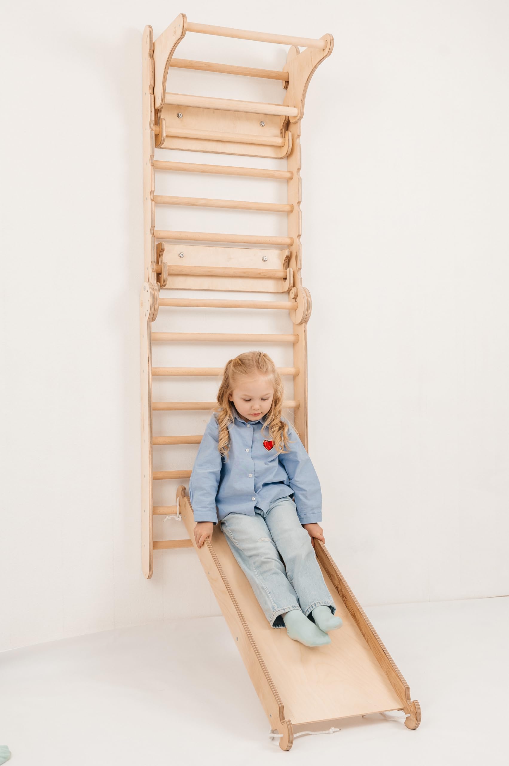 Goodevas Set da Parete Svedese 6 in 1 e Scivolo per Bambini, Versatile, Scala da Arrampicata, Altalena e tavola Scorrevole, Attrezzatura da Gioco Ideale per Interni, per Bambini da 2 a 12 Anni