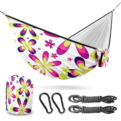 Counullo Hammock Double & Single Portable Hammocks with Storage Bag Travel Camping Beach Hiking Backpacking Patio Backyard-Indoor Outdoor Gear Watercolor Wild Flowers