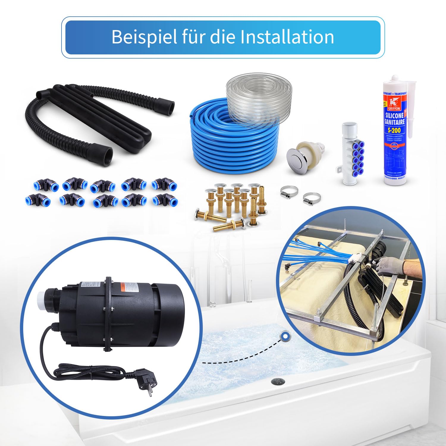 AQUADE Ventilatore per vasca idromassaggio, silenzioso, pneumatico, 700 W, per vasca idromassaggio, per vasca idromassaggio, per vasca idromassaggio, per esterni, giardino, esterni, 700 W, 230 V