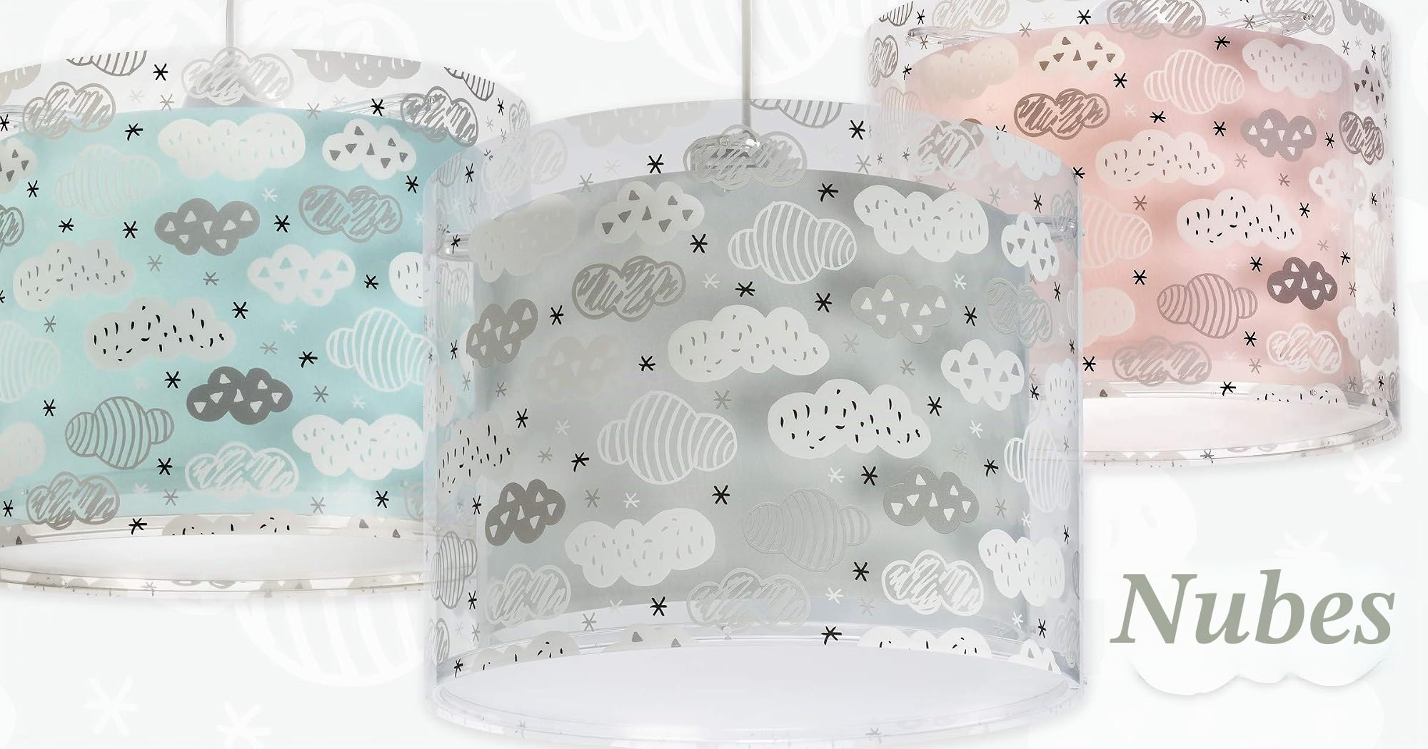 Dalber Lámpara Infantil De Techo Clouds Nubes, Verde, 40 x 25 cm, Ø33 cm