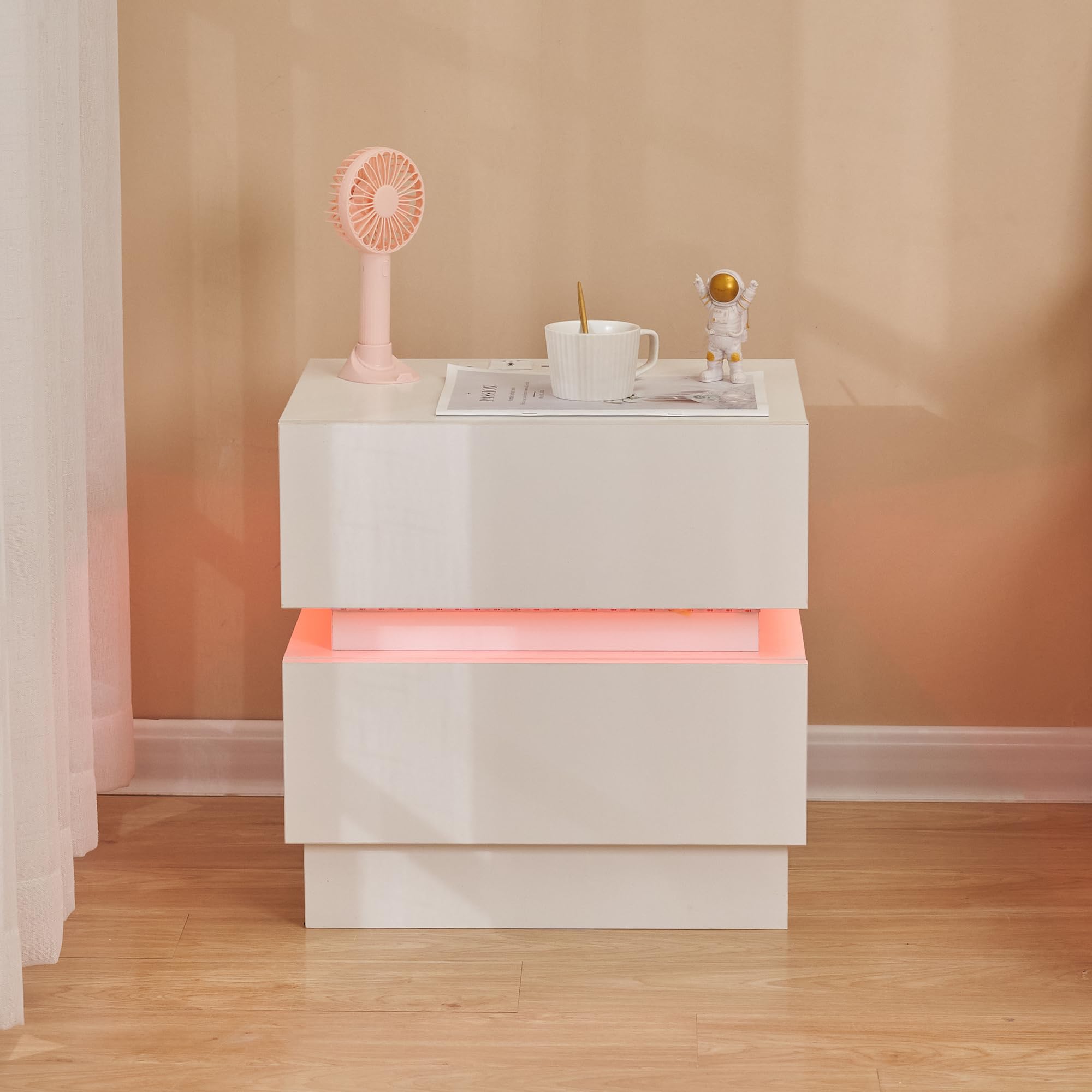 EXSELTMAN Table de Chevet LED avec Fonction de Charge,Tables de Nuit à 2 tiroirs, Prise USB,16 Couleurs LED Réglable Table d'appoint Table de Chevet avec Chargement Armoires de Chevet (Blanc EXSELTMAN Table de Chevet LED avec Fonction de Charge,Tables de Nuit à 2 tiroirs, Prise USB,16 Couleurs LED Réglable Table d'appoint Table de Chevet avec Chargement Armoires de Chevet (Blanc