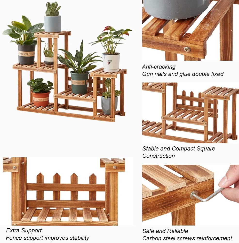 Plant Stand,Homchwell Pine Wood Plant Stand Indoor Outdoor Multi Layer Flower Shelf Rack Higher and Lower Plant Holder for Patio Garden, Living Room, Corner Balcony and Bedroom (7-9Flowerpots) : Patio, Lawn & Garden