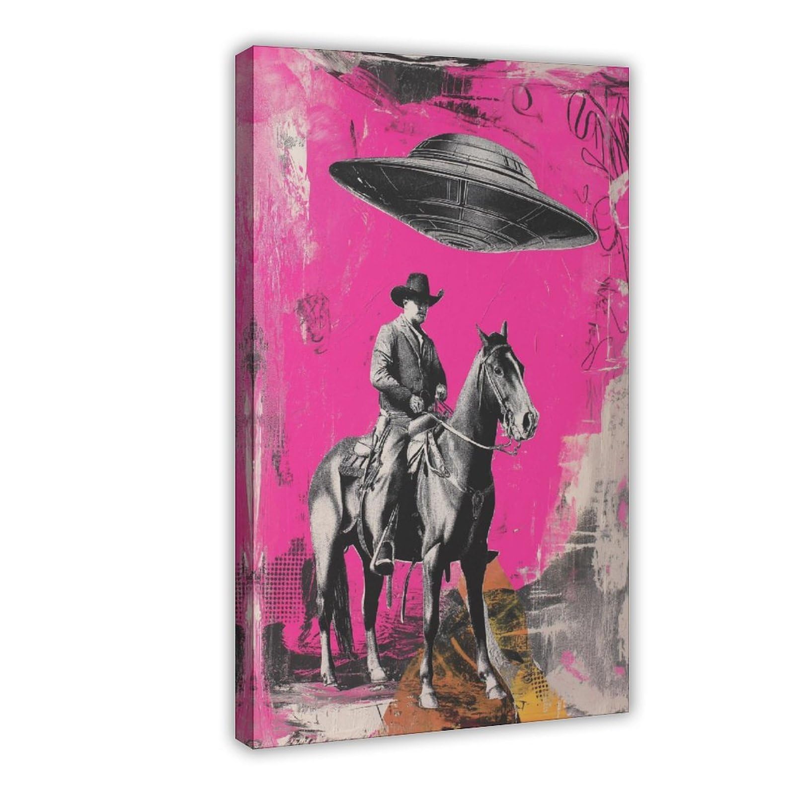 YWTJAX Surreal Cowboy UFO Poster Canvas Poster for Bedroom Decor Gift