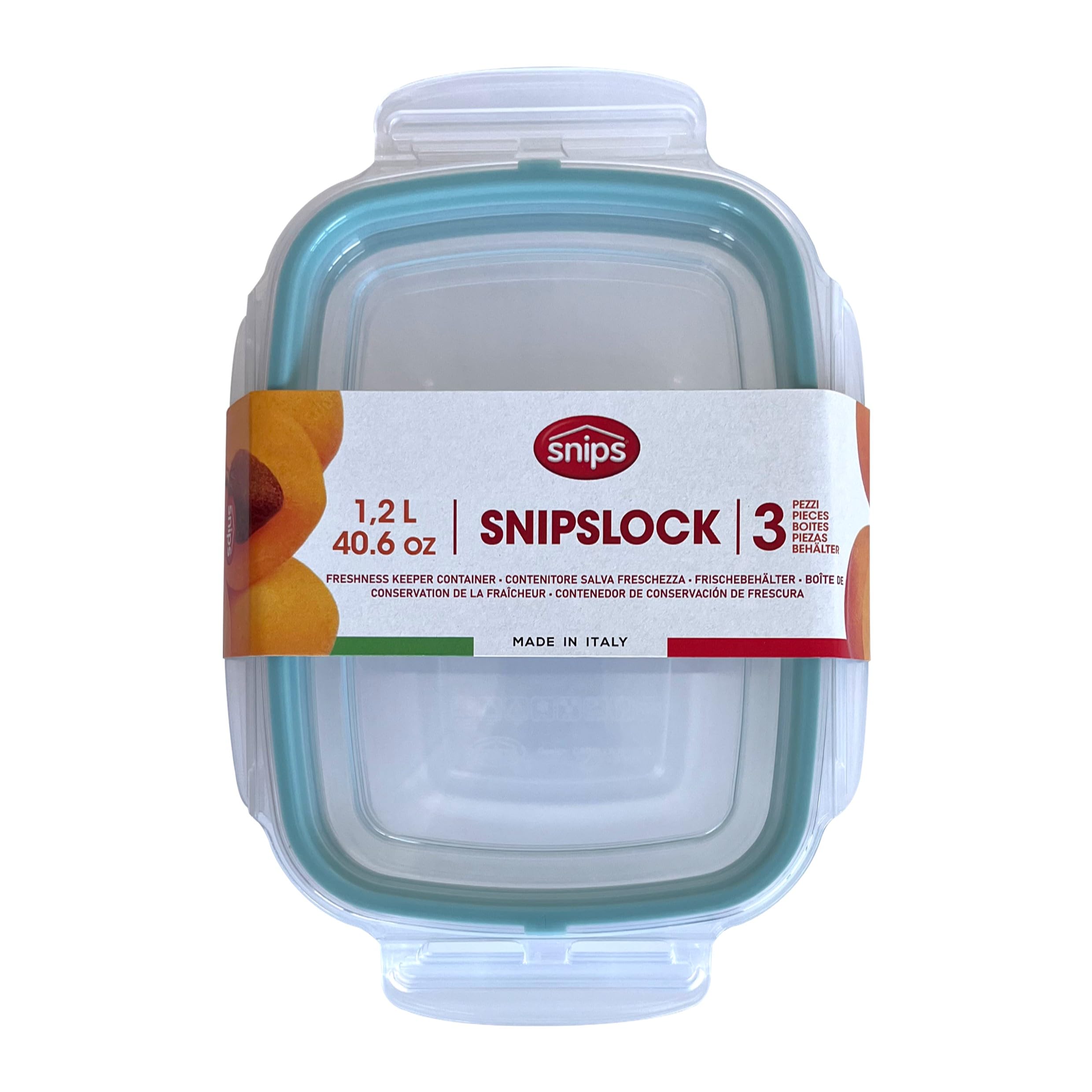 Snips - Set 3 Contenitori per Alimenti 1,2L Trasparenti, Coperchio Salva Freschezza con 4 Chiusure di Sicurezza - Contenitore per Cibi 18,4x14x12 Frigorifero, Microonde e Lavastoviglie, Made in Italy
