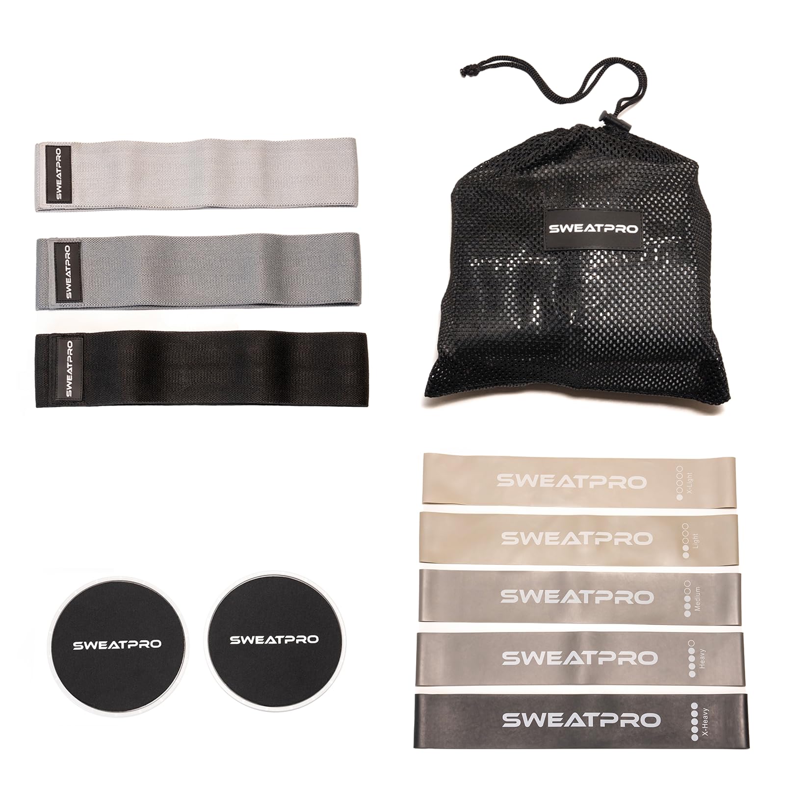 Exercise & Toning Kit. Resistance Bands, Booty Bands, Core Sliders Set for Men and Women, for Home Fitness, Gym, Yoga, Squat, Glute, Legs, Butt and core Building. Portable and Convenient.