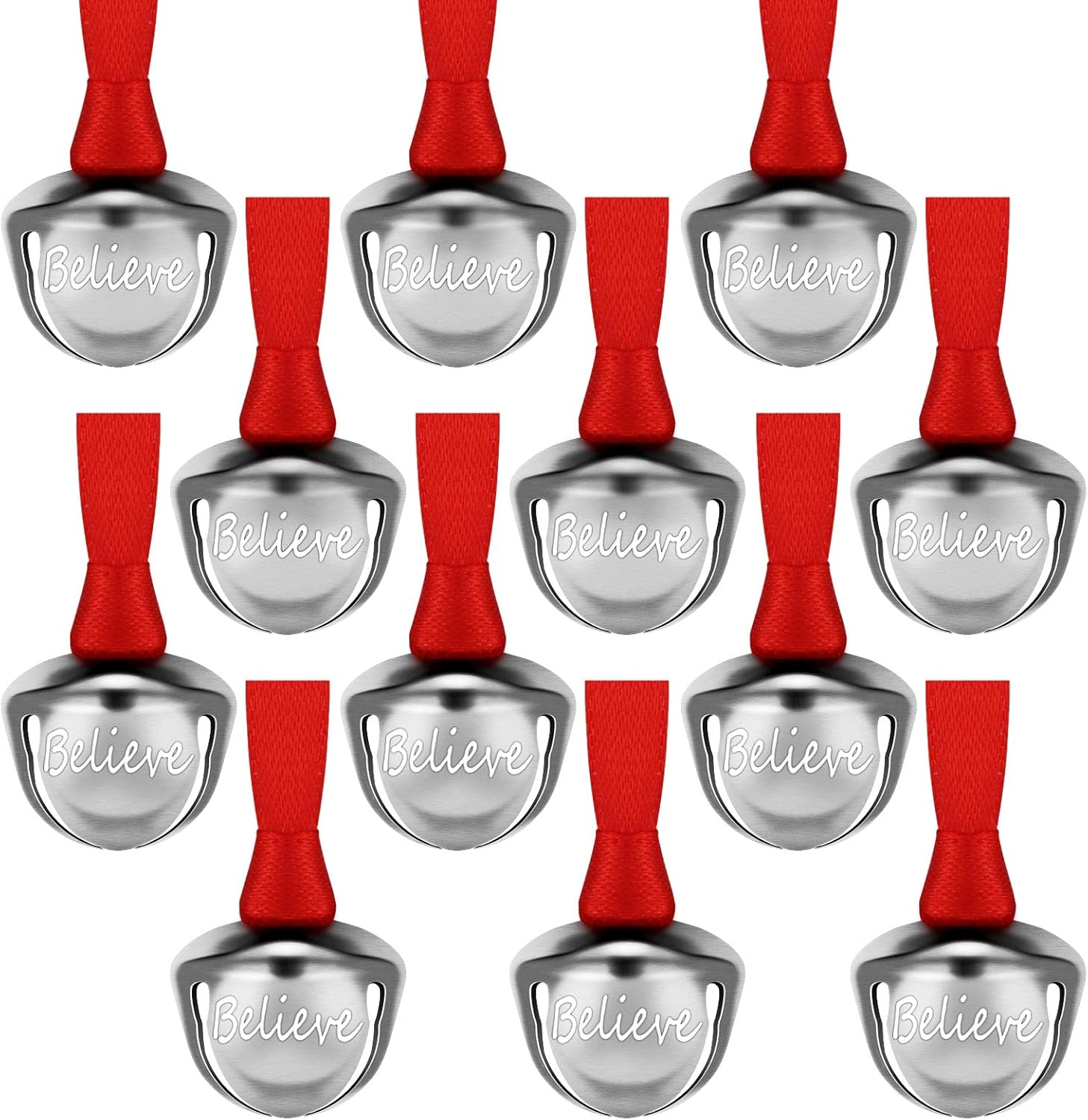 12 Pieces Silver Believe Bell Ornament Christmas Sleigh