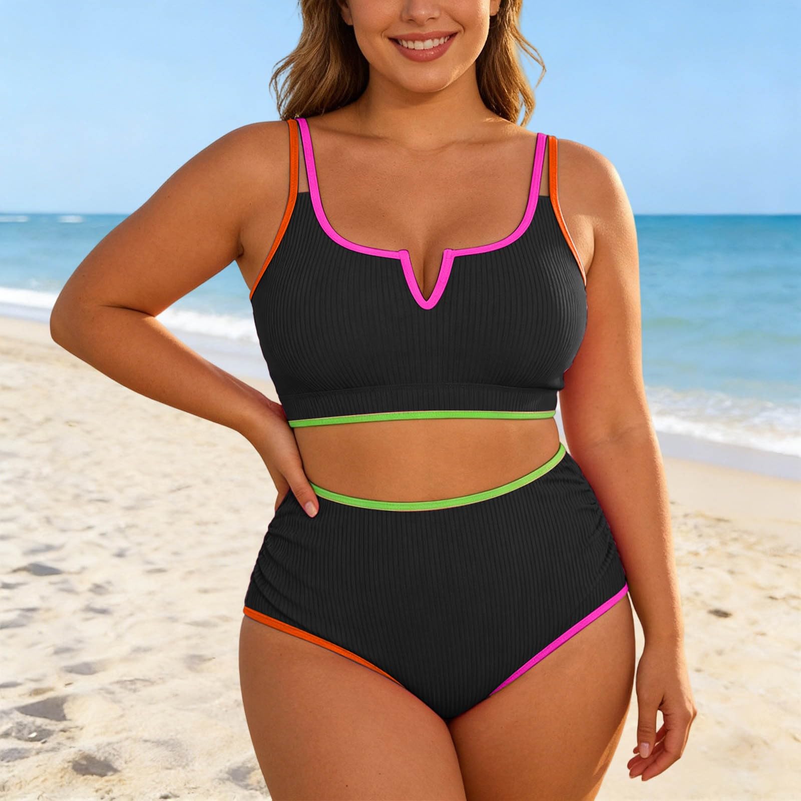 Bikini Grande Taille sans Bretelles, Volants, Taille Haute, Parfait pour Les rondeurs#Z