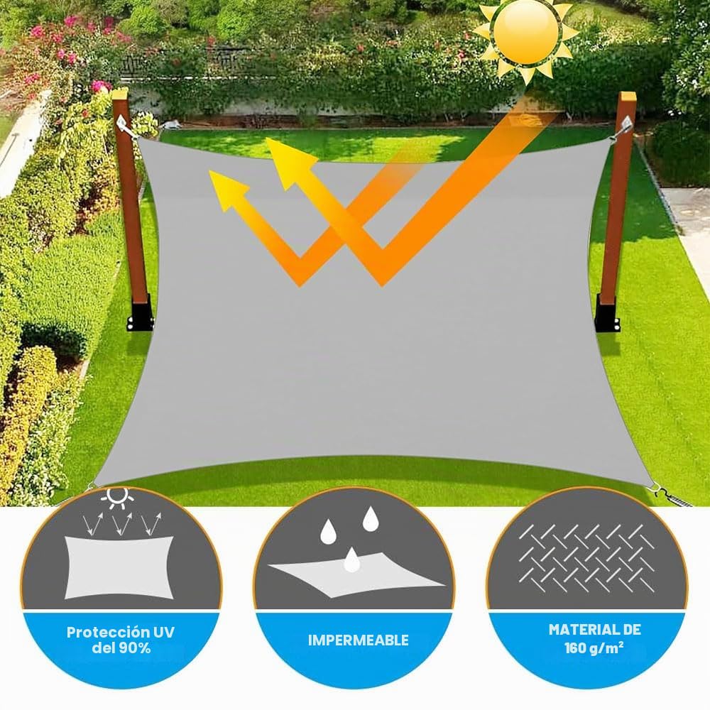 Toldo Impermeable de 2 x 3 m con fijación, toldo Rectangular con Ojales, para balcón, protección UV, protección Solar, Resistente a la Intemperie, para terraza, jardín, Piscina
