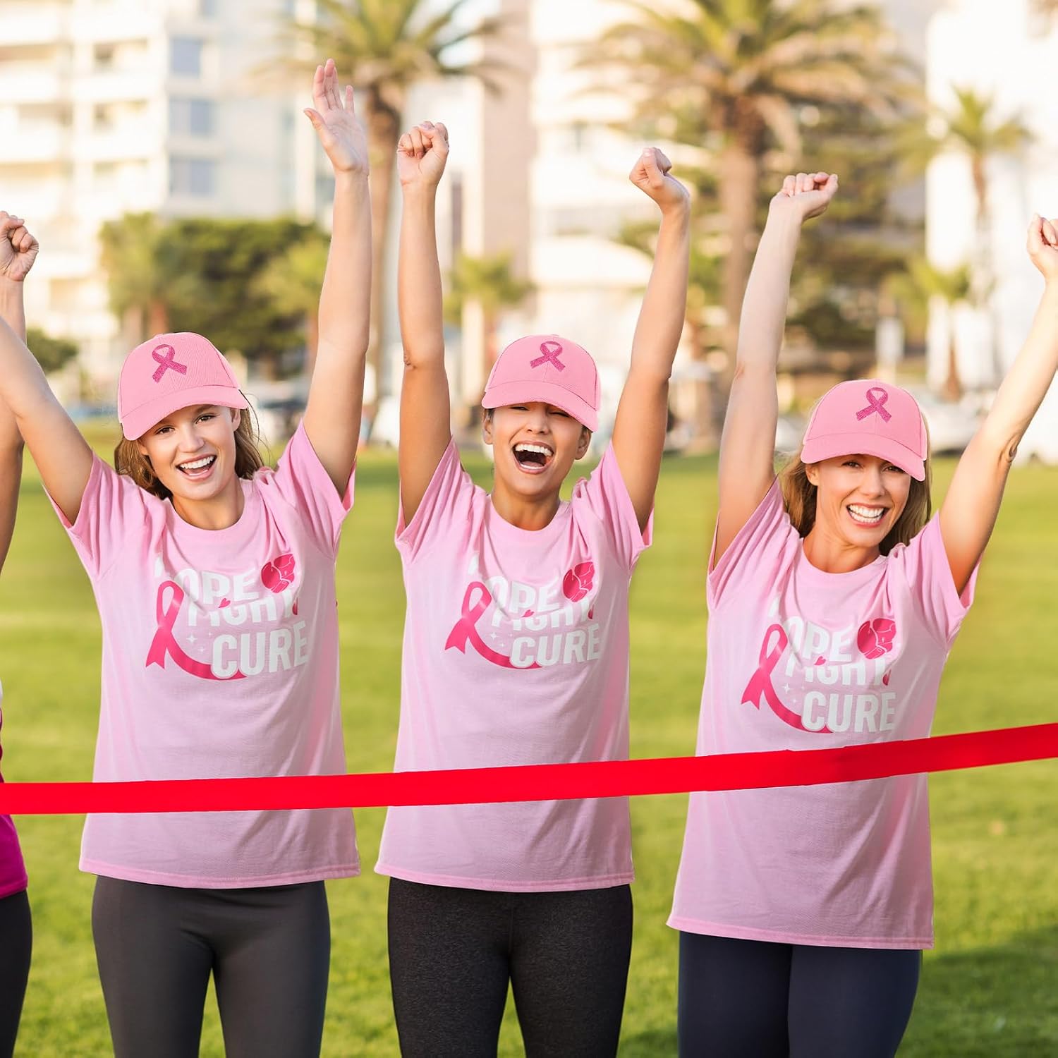 12 Pcs Breast Cancer Awareness Shirts and Hats for Women Pink Ribbon T-Shirt Breast Cancer Shirts Caps image 5