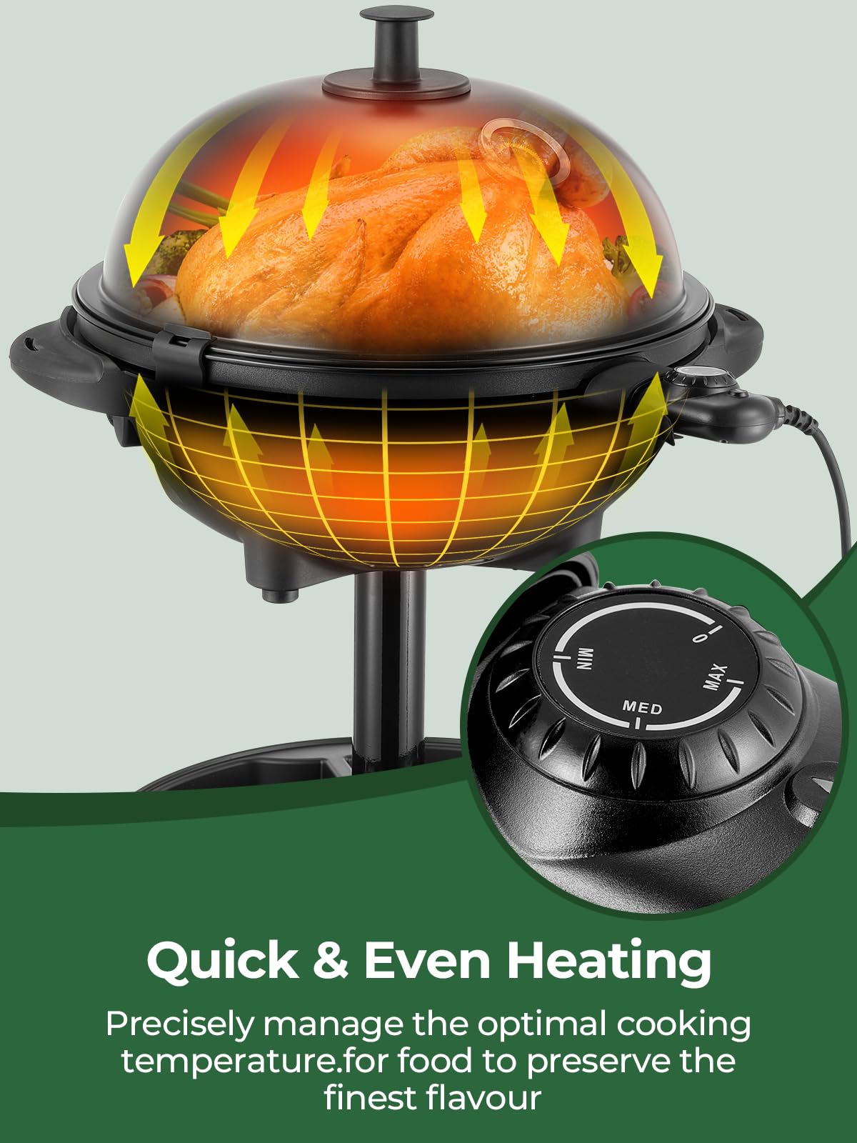 FOHERE 2400W Barbecue Électrique 2 in 1: Grill sur Pied & de Table, Température Réglable 0-300°C, 2 Zones Plaque Antiadhésive Ø41cm, Étagère à Condiments et Bac à Graisse, Noir