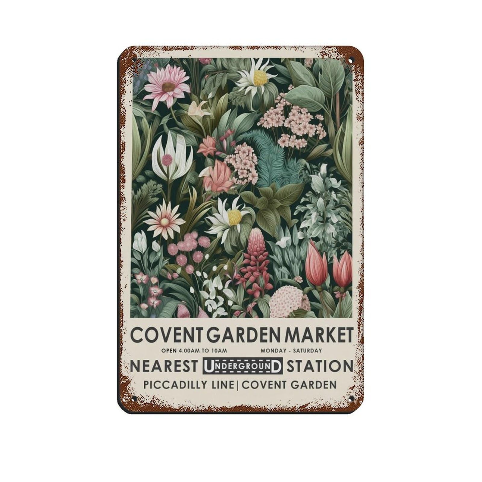 Covent Garden Market, London Flower Market Retro Poster Metal Tin Sign Chic Art Retro Iron Painting Bar People Cave Cafe Family Garage Poster Wall Decoration 8x12inch(20x30cm)