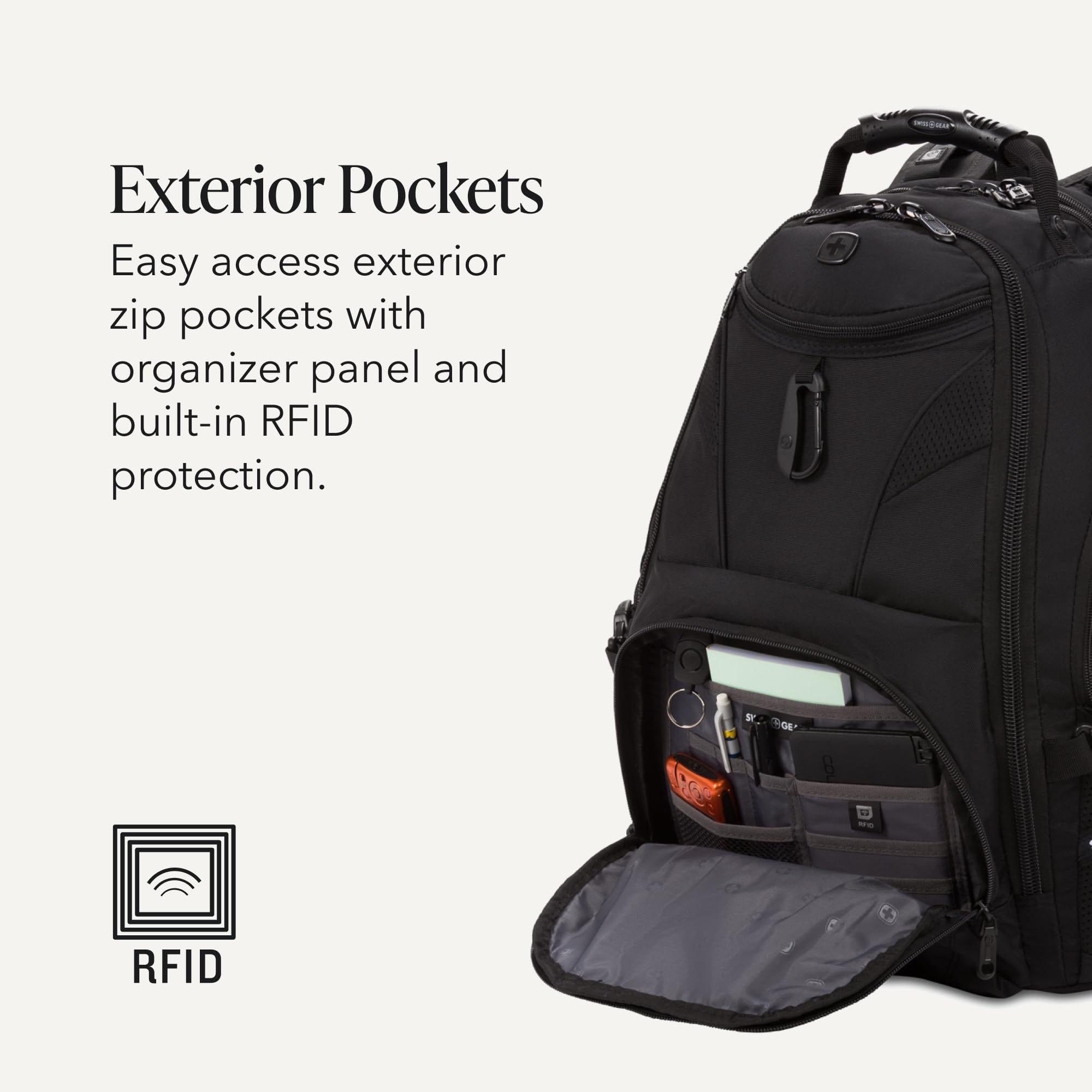 SWISSGEAR 1900 ScanSmart Laptop Backpack, Fits Most 17-Inch Laptops, TSA-Friendly Lay-Flat Design, RFID Protection, and Tablet Pocket, Black, 31L, 18.5-Inch view 4