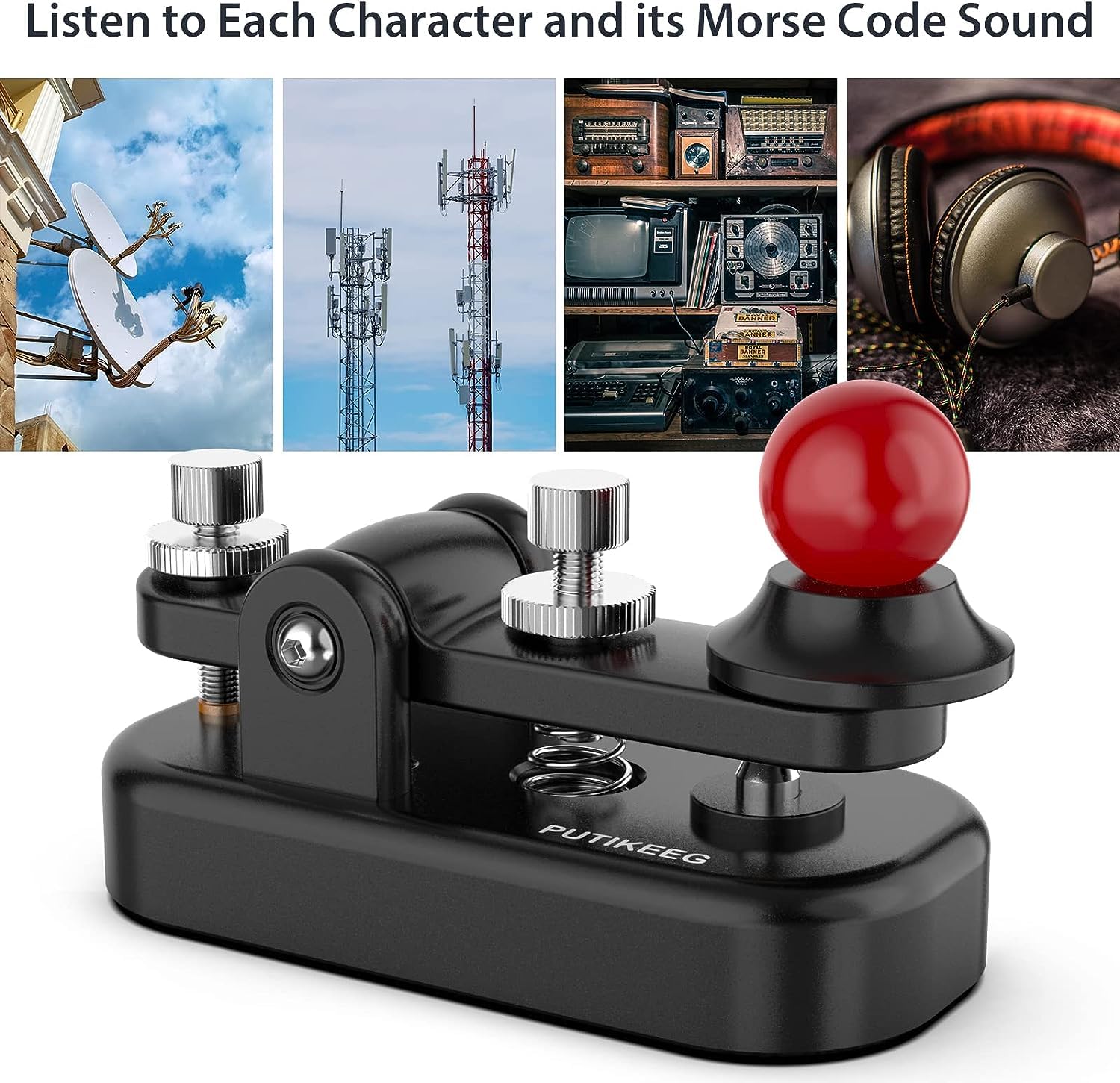 Putikeeg CW Morse - Botón Telégrafo para Radio Aficionado con Código Morse, Teclado Telegrama Transmisor de Teclas Rectas (Negro)
