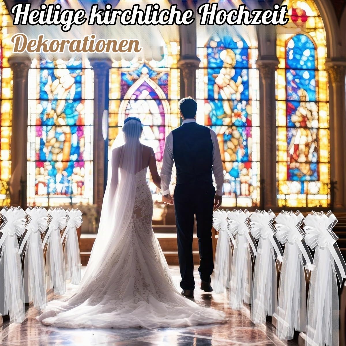 12er-Set Hochzeitsschleifen mit Tüllschwänzen Weiß Lange Stuhlschleifen Tüll Hochzeitsgang Dekorationen Kirchenbänke Geschenkschleife Hochzeitsdeko Autoschleifen Große Schleife für Brautparty