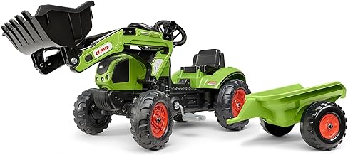 Falk 2040ML Claas Tretbaggerlader mit Anhänger, Tretbagger, Kinder-Trettraktor mit Lenkrad und Hupe, für Kinder von 2 bis 5 Jahren, Aufsitzspielzeug – Grün