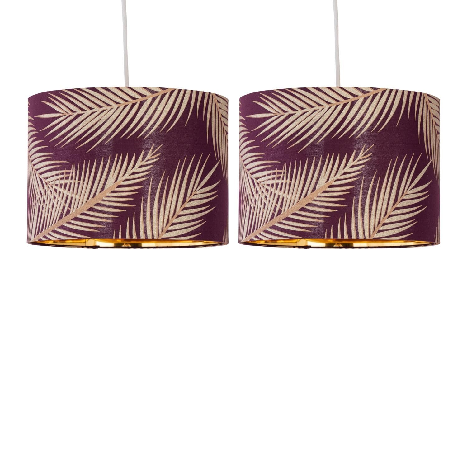 Firstchoicelighting Burgundy Set Of 2 With Gold Embossed Leaf Detail 25Cm Ceiling Pendant Lightshades Or Table Lamp Shades