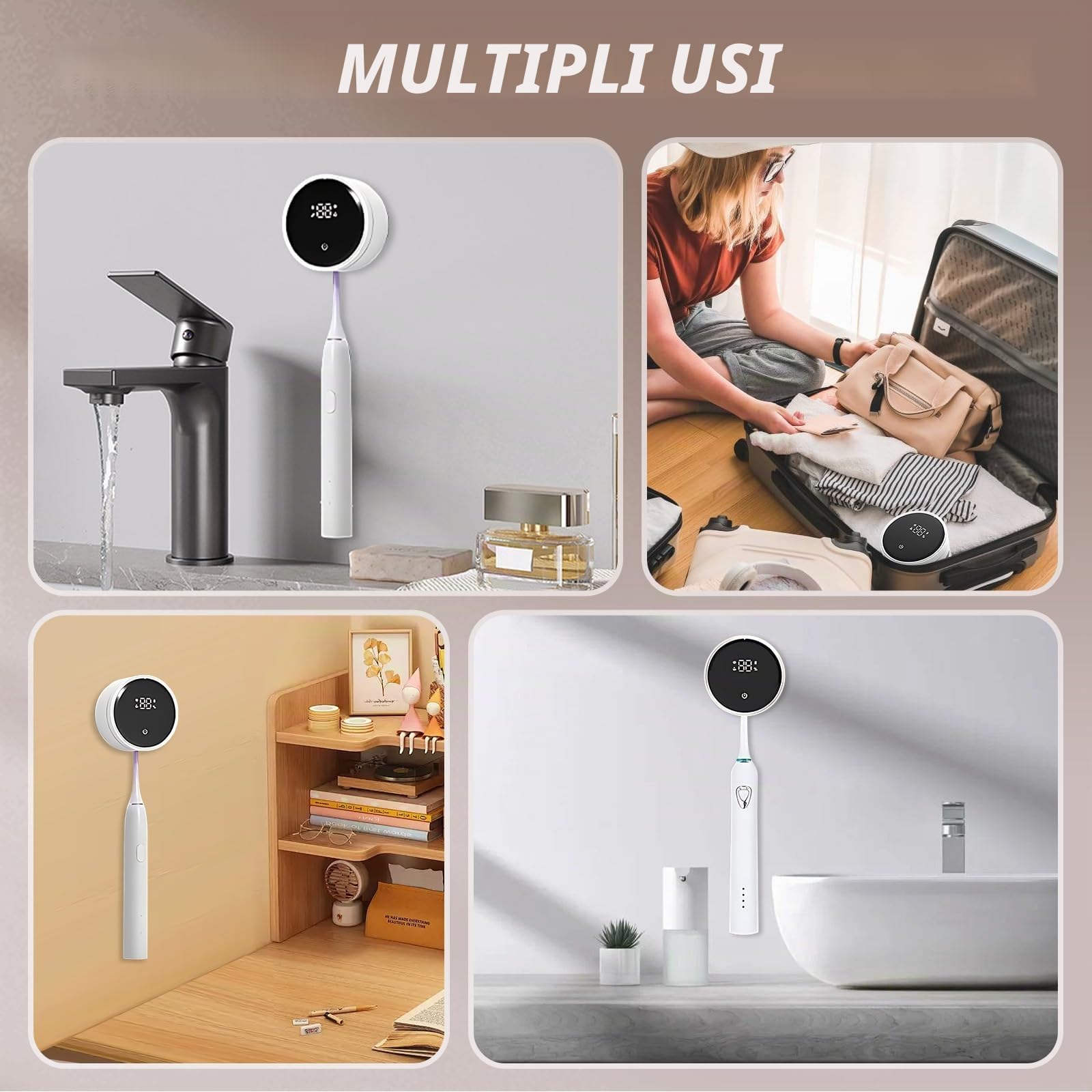 Roadtime Disinfettante Spazzolino da Denti con UV,Supporto per Elettrico Denti con Asciugatura,Sterilizzatore Spazzolino Da Denti Da Bagno Montato A Parete,Carico Di 1000 Mah, Funzione Tempo