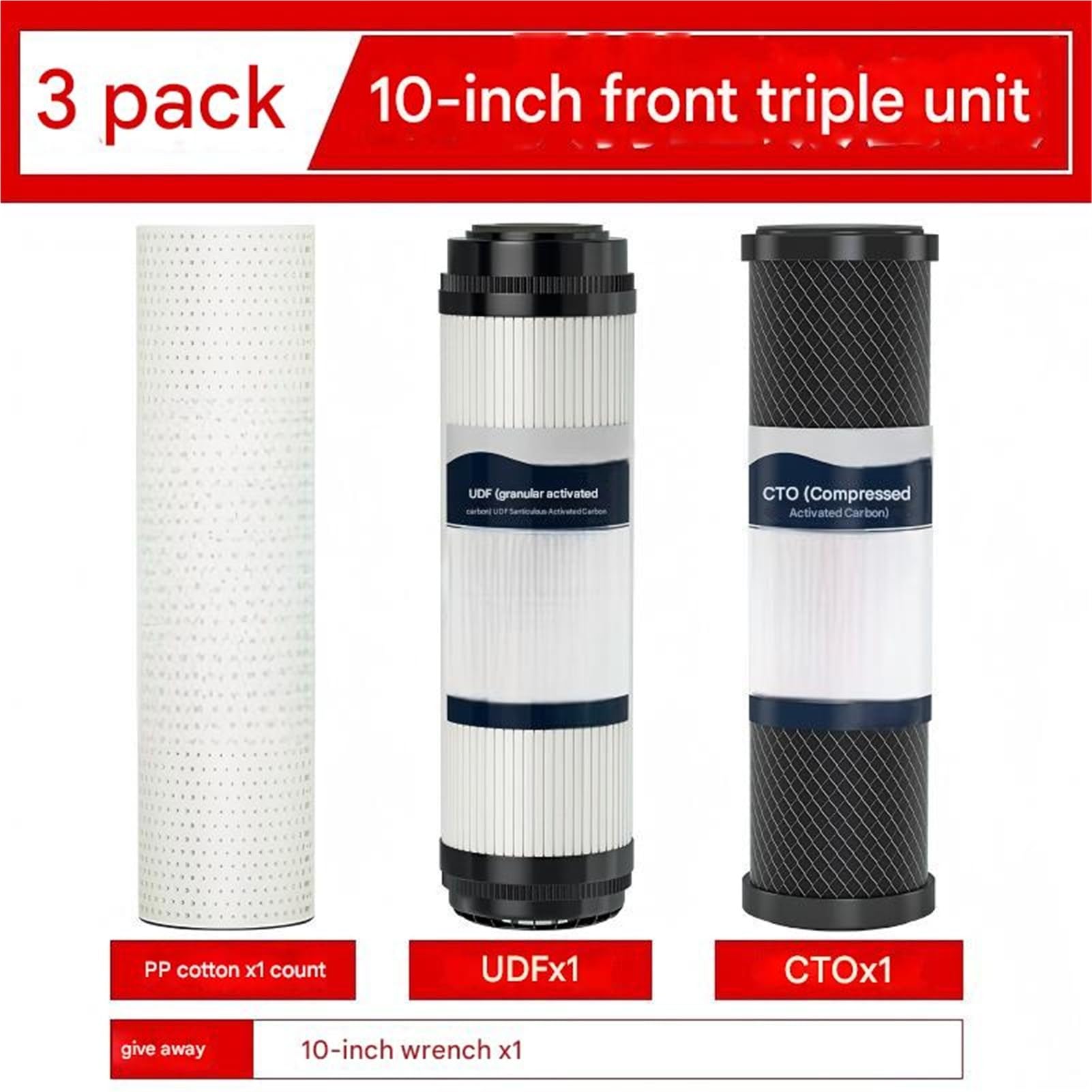 Filtro purificador de agua 10 pulgadas filtro carbón UDF + PP + purificación comprimido CTO Fácil instalación