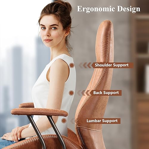 Miniatura 4 de Mid Century Modren Silla de oficina, silla ejecutiva ergonómica de respaldo alto con soporte lumbar, escritorio de computadora silla giratoria con