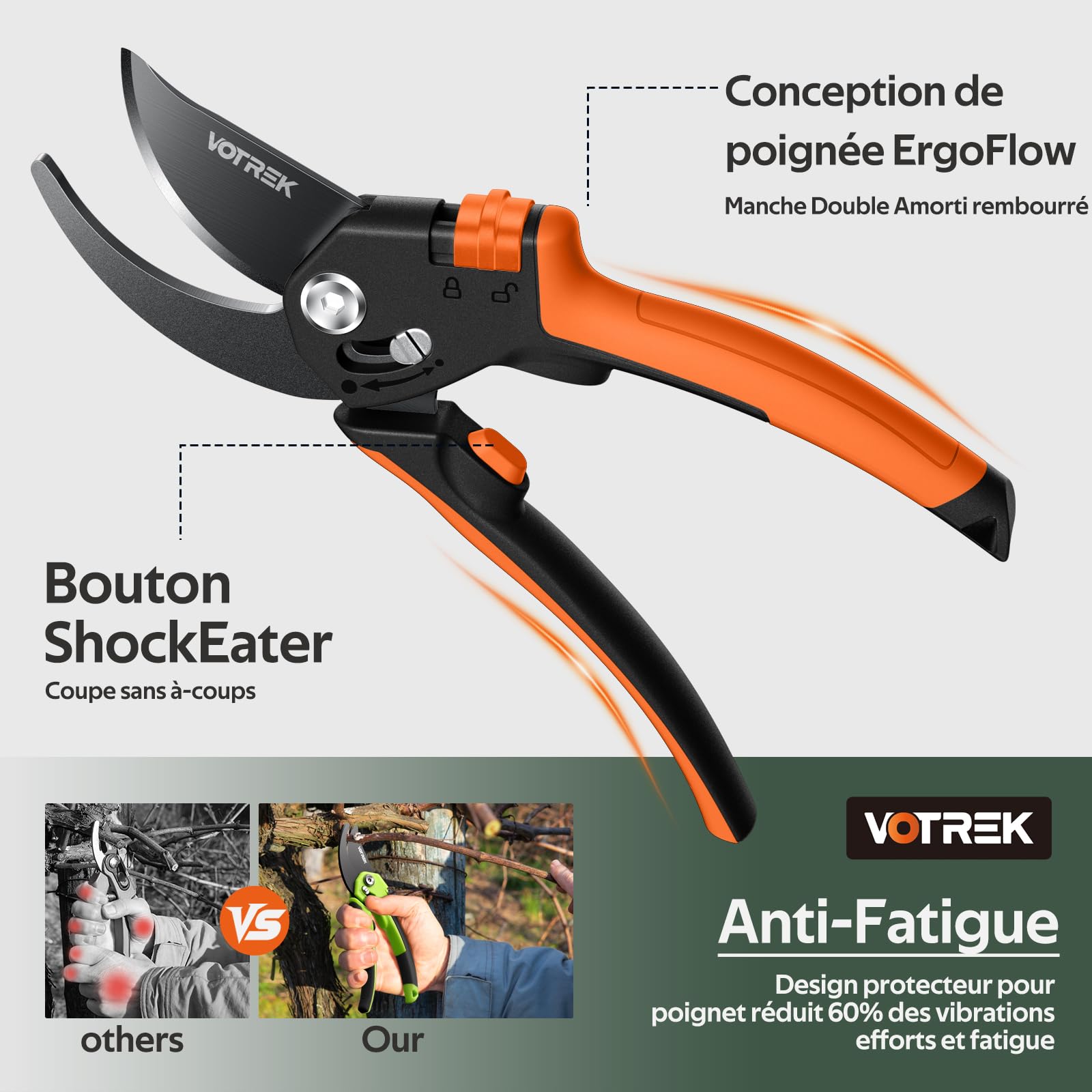 Sécateur de Jardin Bypass Pro 21,5 cm – Pour Mains Fragiles avec Réglage Progressif, Lame SK5 & Ressort Intégré – Secateur et Ciseaux Jardinage pour Rosiers et Fruitiers –Un Cadeau Jardin Idéal