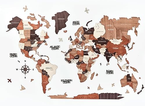Mapa del mundo de madera, decoración de pared, idea de regalo de inauguración de la casa, mapa mundial de madera 3D para decoración del hogar y arte
