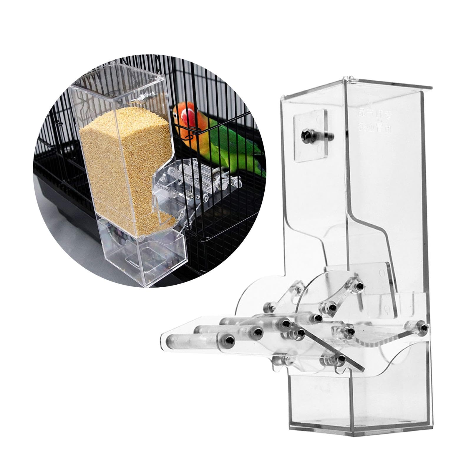 Mangeoire Oiseau Automatique pour Parrot Conteneur Aliments Suspendu sans Débordement Amovible avec Poteau Adaptée au Nourrissage des Perruches