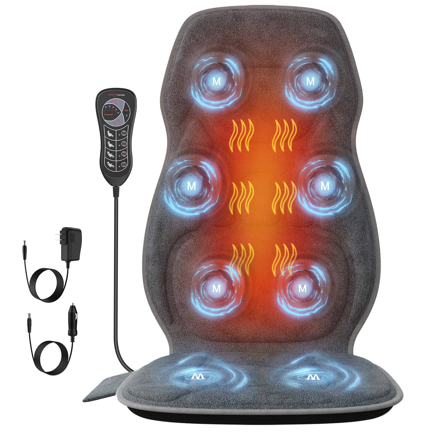 Back Massager with Soft Plush Fabric Cover Massage Seat Cushion with 8 Vibration Motors 2 Heating Levels Chair
