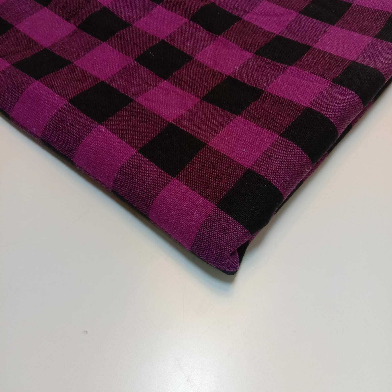 Tela de lino a cuadros de lino a cuadros Khadi suave lino a cuadros tela Vichy 42 pulgadas (5 metros, magenta (1 pulgada)